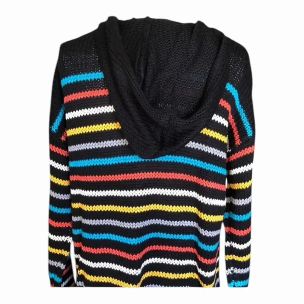 LoveStitch NWT Black Aqua Orange Stripe Kangaroo Pocket Hoodie Long Sleeve - Picture 6 of 13